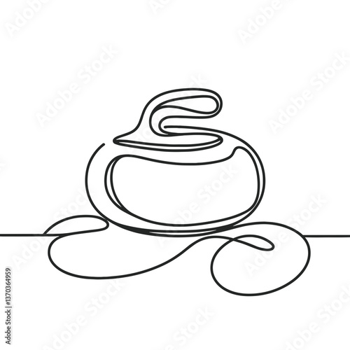 Curling Stone Line Drawing on White Background  