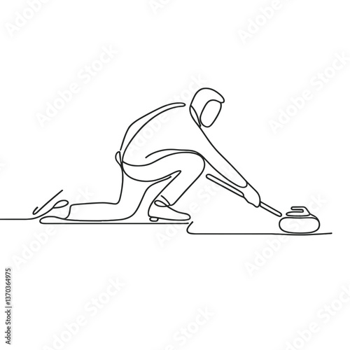 Curling player in action sweeping on the ice  