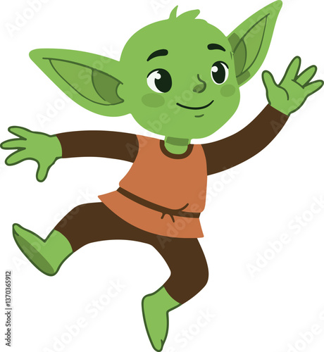 Playful Cartoon Goblin Running and Jumping - Energetic Character