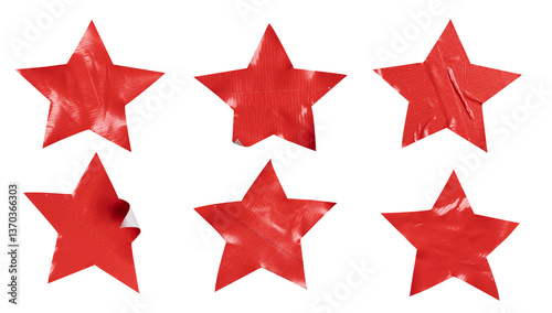 Set of red stars paper stickers, Copy space for text preview sign tags labels elements design, isolated on white background, png	