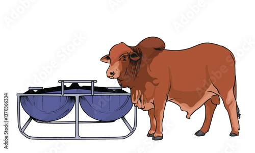 red brahman cow feeder with white background