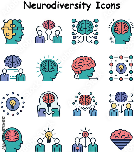 Neurodiversity & Thinking Style Icons - Inclusive Vector Symbols for Innovation, Branding, and Mental Diversity