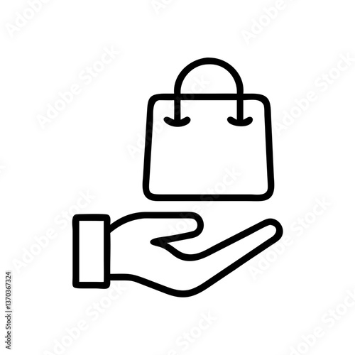 Hand holding shopping bag icon in minimalistic style  