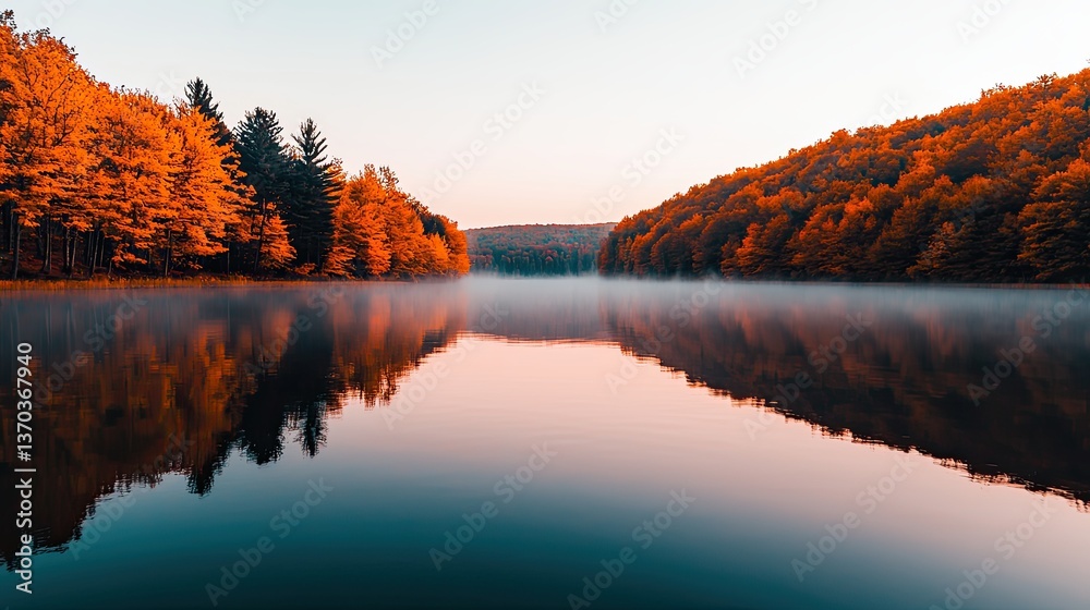 Obraz premium Serene autumn reflection tranquil lake nature photography vibrant landscape peaceful atmosphere scenic view