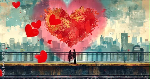Love blooms in subway ads, captured in a heartwarming flat design relationship illustration