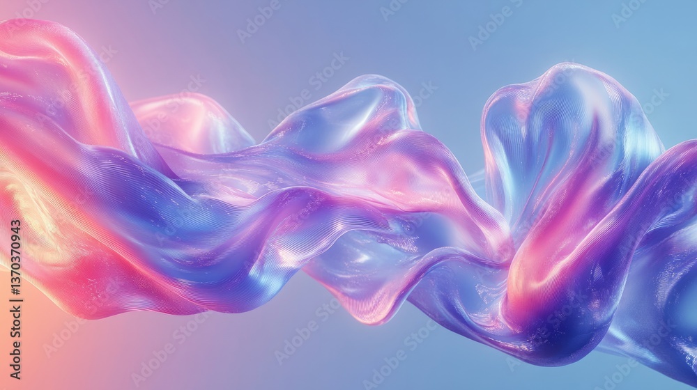 Obraz premium Abstract holographic background with a wavy, flowing shape that shifts colors from blue to pink to purple, creating a dreamy and futuristic visual
