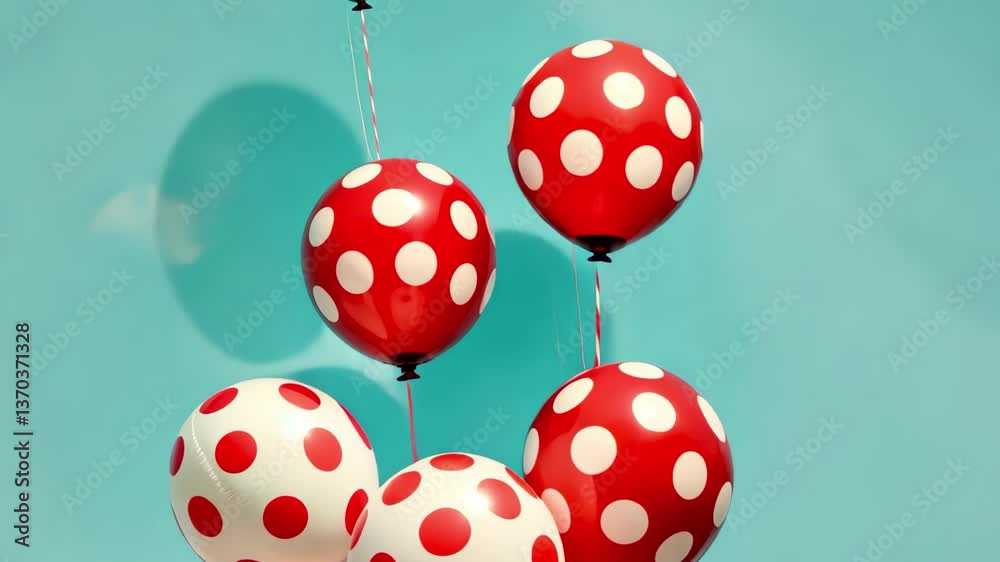 Bright red and white polka dot balloons are buoyantly floating in the sky, creating a cheerful atmosphere on a sunny day, perfect for celebrations and festive events. Bright red and white polka dot balloons are buoyantly floating in the sky, creating a cheerful atmosphere on a sunny day, perfect for celebrations and festive events.