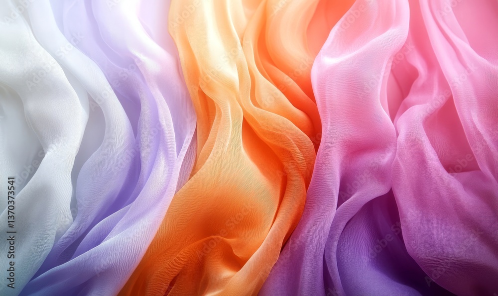 Obraz premium an abstract composition of colorful, flowing fabrics, arranged in gentle waves, the interplay of light and shadow creating a sense of movement and ethereal beauty.
