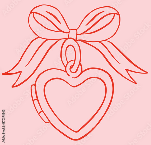 Whimsical coquette heart locket wedding illustration.