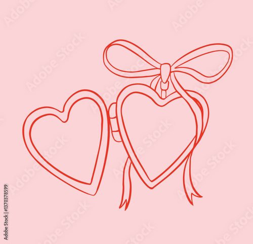 Heart locket with ribbon illustration. Whimsical wedding illustration.