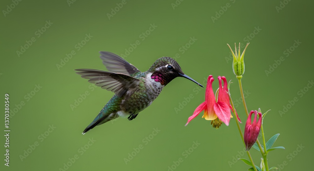 Naklejka premium Hummingbird Feeding on Red Wildflowers