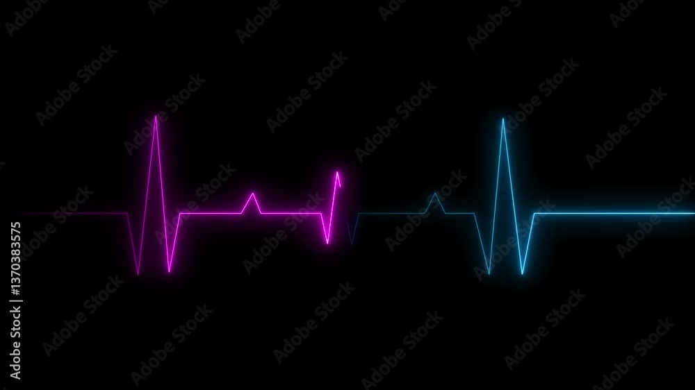 Neon heart beat line monitoring animation on black background. cyan and pink heart cardiogram line on dark background Neon heart beat line monitoring animation on black background. cyan and pink heart cardiogram line on dark background