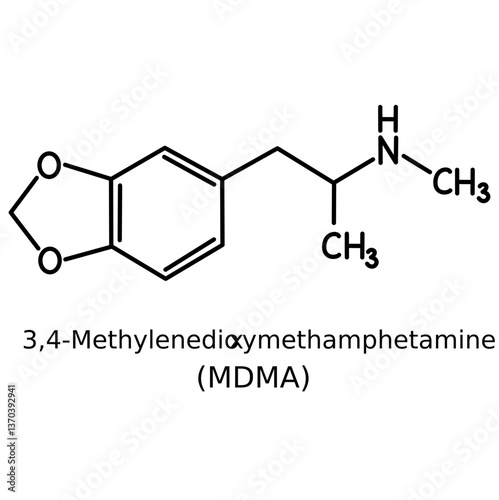 Chemical structure of MDMA molecule