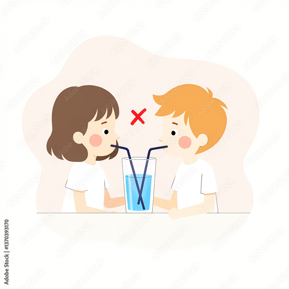 two children sharing a glass of water with two straws two children sharing a glass of water with two straws
