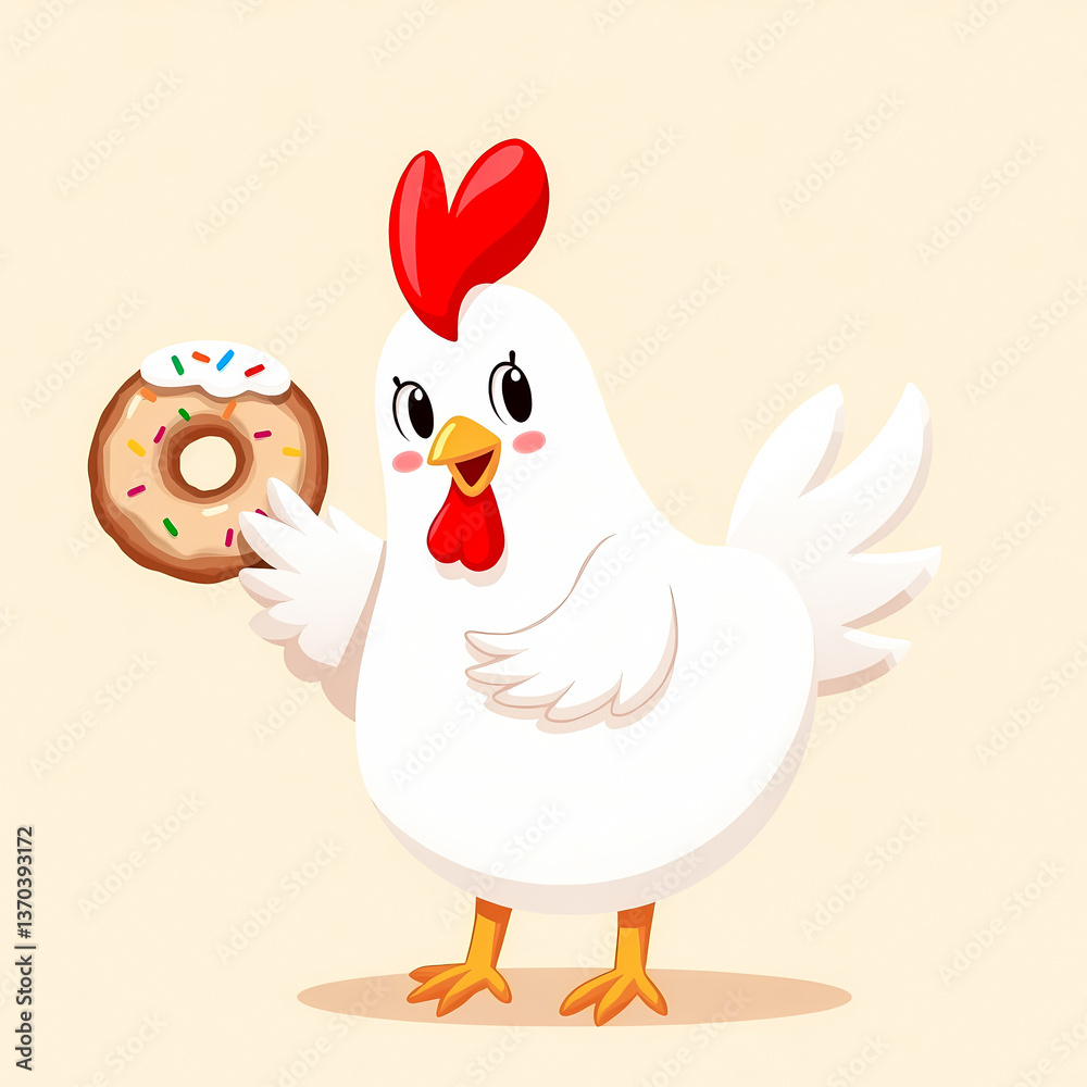 cheerful hen happily holding a donut with colorful sprinkles cheerful hen happily holding a donut with colorful sprinkles