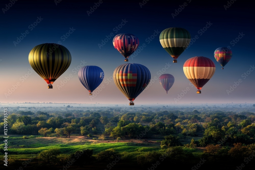 Fototapeta premium A hot air balloon festival in New Mexico, with travelers admiring hundreds of colorful balloons in the sky