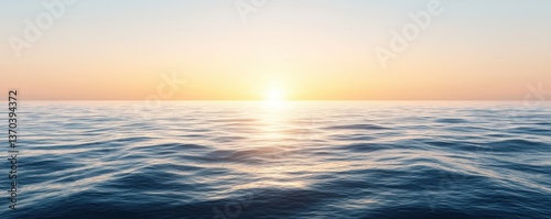 A serene seascape at sunset, showcasing gentle waves and a warm golden horizon, evoking tranquility and natural beauty.