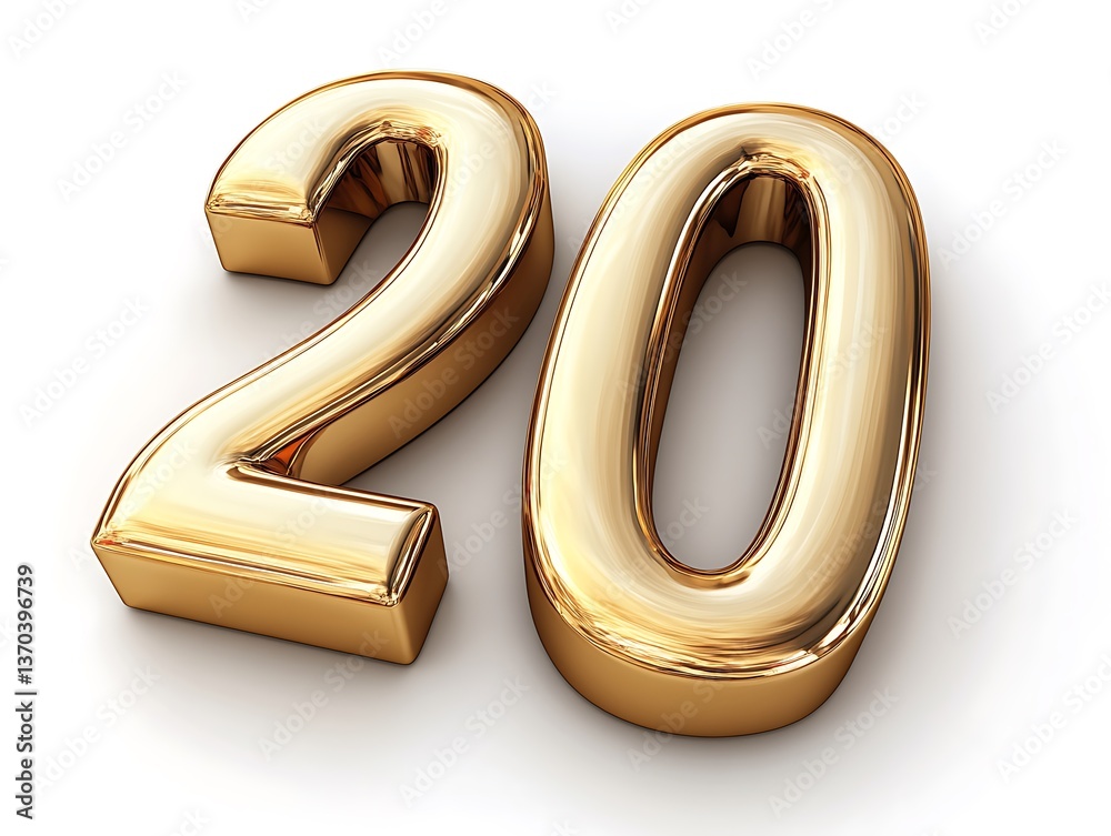 Gold Number Twenty on White Background Gold Number Twenty on White Background
