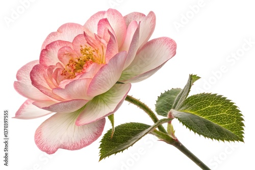 Isolated pink floral beauty, a lotus blossom on pure white
