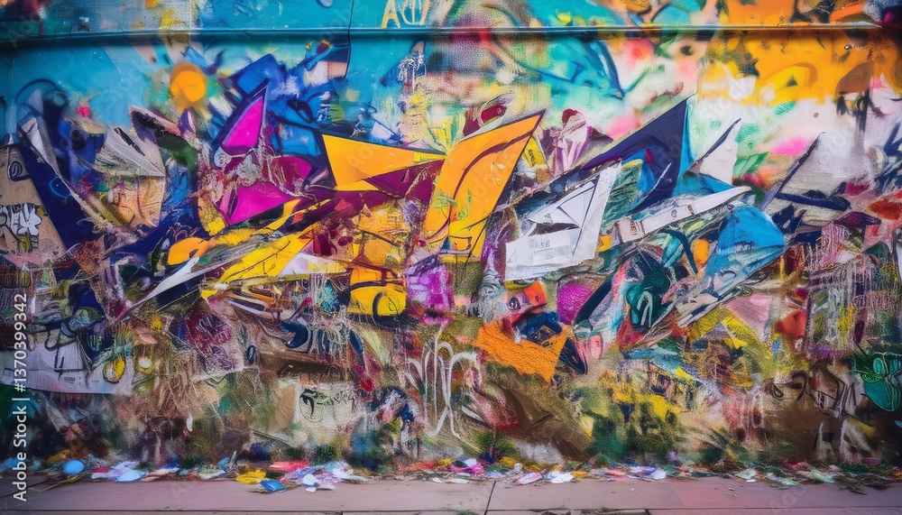 Naklejka premium Colorful graffiti art on rough concrete surface