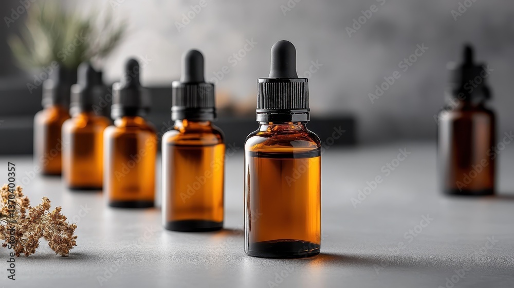A collection of amber dropper bottles set against a stylish backdrop, showcasing their elegant design and practical use in aroma therapy, skincare, and essential oils. A collection of amber dropper bottles set against a stylish backdrop, showcasing their elegant design and practical use in aroma therapy, skincare, and essential oils.