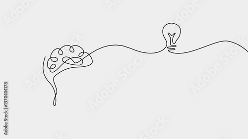 Light bulb with human brain continuous line art drawing video.concept Creative idea and insight symbol
