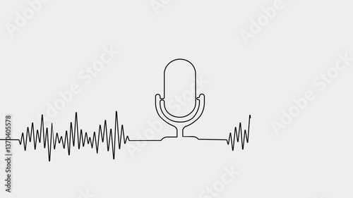 Microphone and sound wave Continuous One Line Drawing,concept Podcasts
