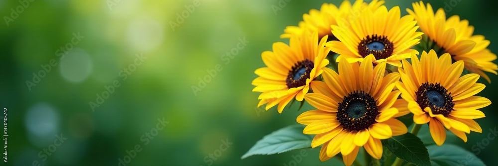 Fototapeta premium A colorful bouquet of sunflowers with greenery, colorful, garden decor, spring flowers