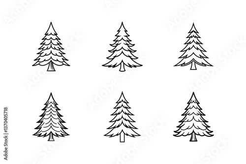 fir tree line art vector illustration