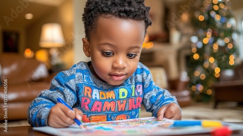 Toddler engrossed in coloring activity photo