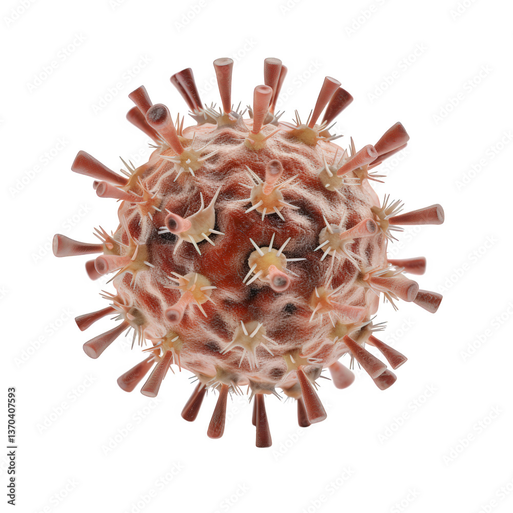Obraz premium Detailed 3D Illustration of a Viral Structure with Spikes and Textures for Educational Use