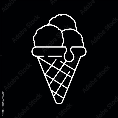Ice cream icon black. Sundae vector line icon. Vector ice cream cone dessert.