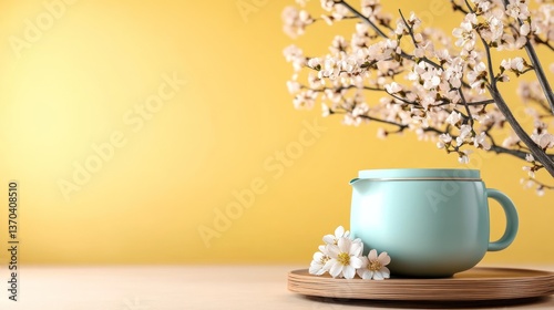 Light teal mug with spring blossoms