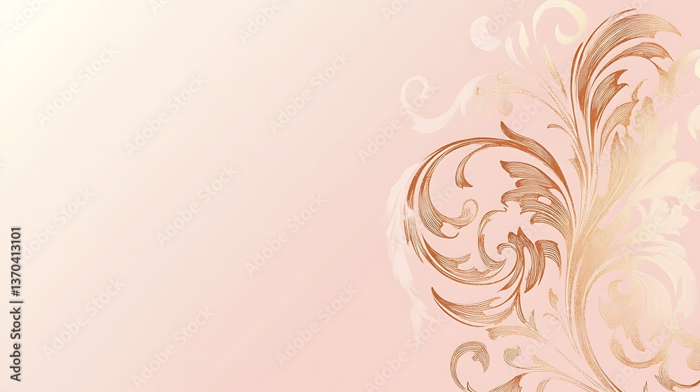 Decorative floral ornament of a pink and gold design pattern Decorative floral ornament of a pink and gold design pattern