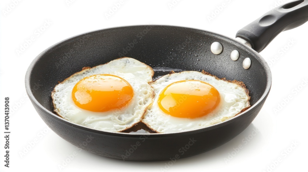 Frying Two Sunny Side Up Eggs in a Black Skillet Isolated Frying Two Sunny Side Up Eggs in a Black Skillet Isolated
