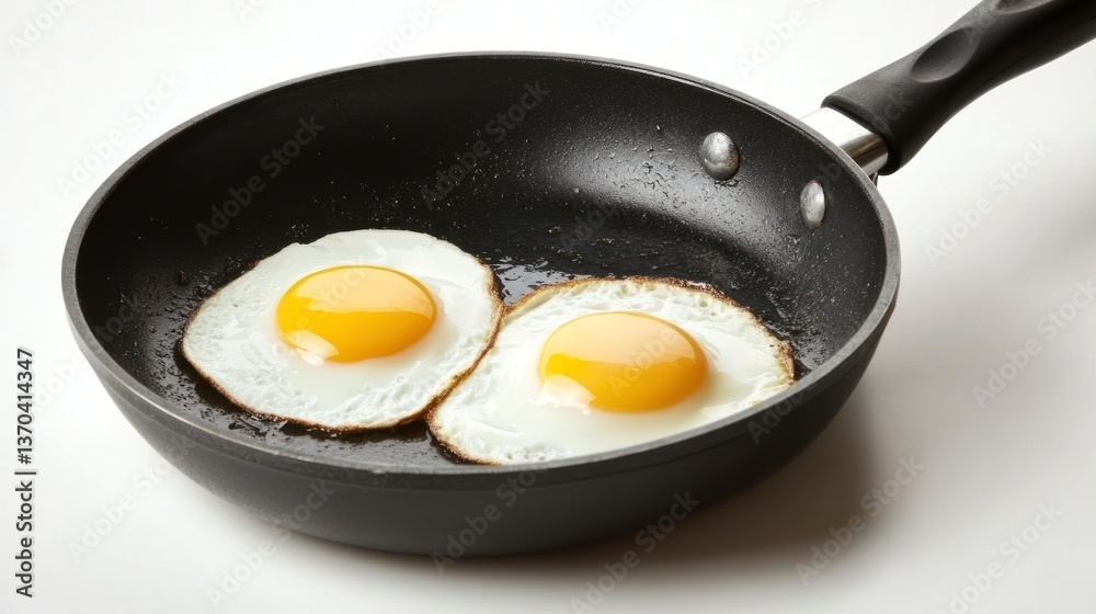 Frying Two Sunny Side Up Eggs in a Black Skillet Pan Frying Two Sunny Side Up Eggs in a Black Skillet Pan