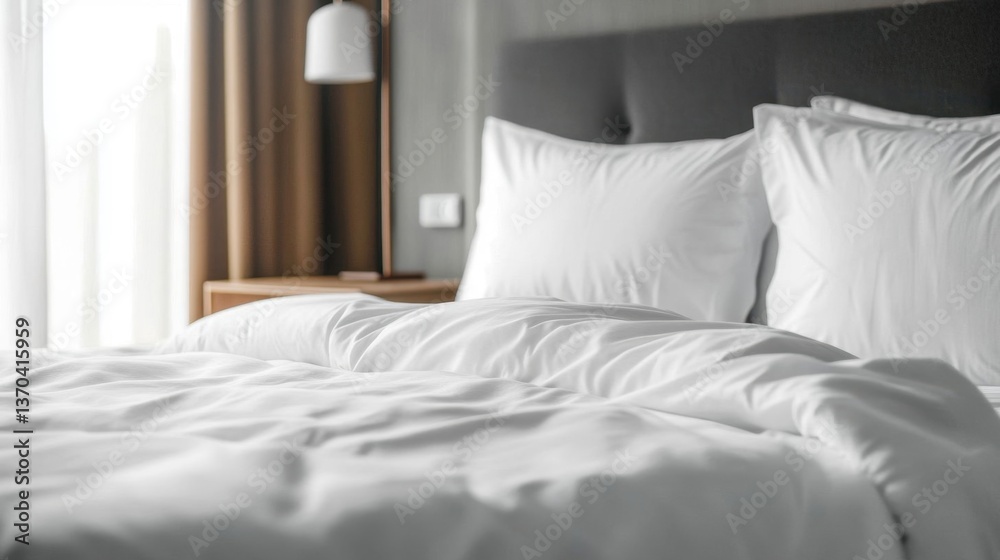 Obraz premium Modern bed with white bedding.