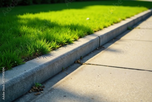 Wallpaper Mural Sunlit curb and vibrant green grass next to a paved walkway exhibiting a serene outdoor setting Torontodigital.ca