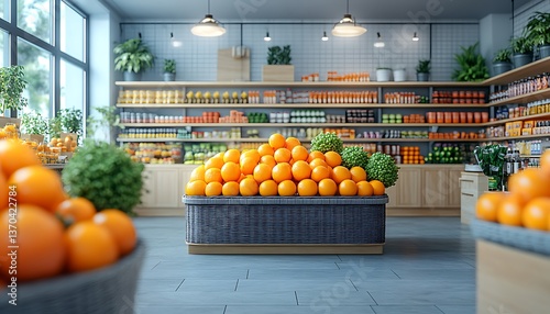 Fototapeta Naklejka Na Ścianę i Meble -  Grocery Store Display of Oranges