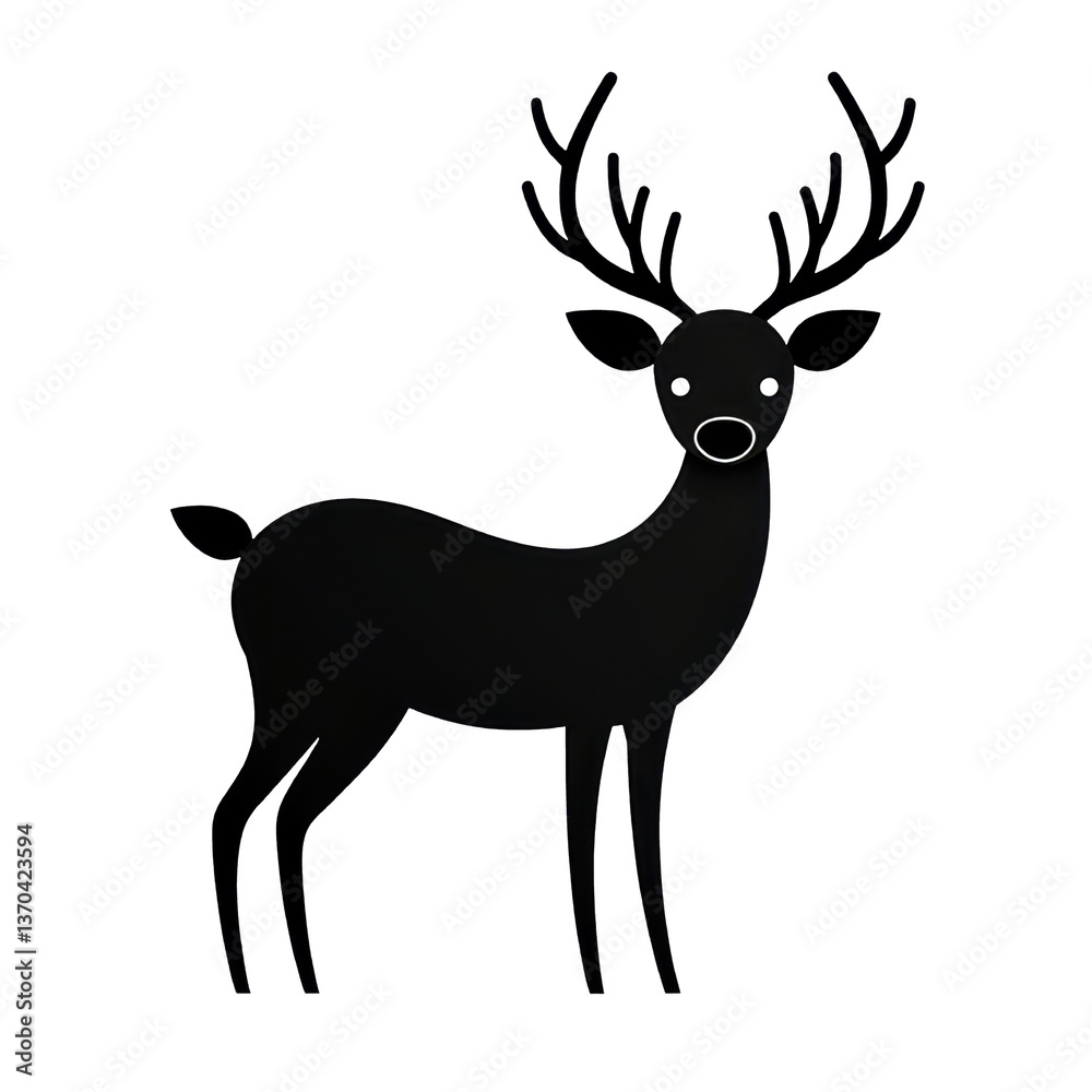 Obraz premium minimalist illustration of deer with antlers, featuring simple black silhouette and white accents for eyes and nose