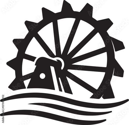 waterwheel silhouette design logo or icon vector art illustration