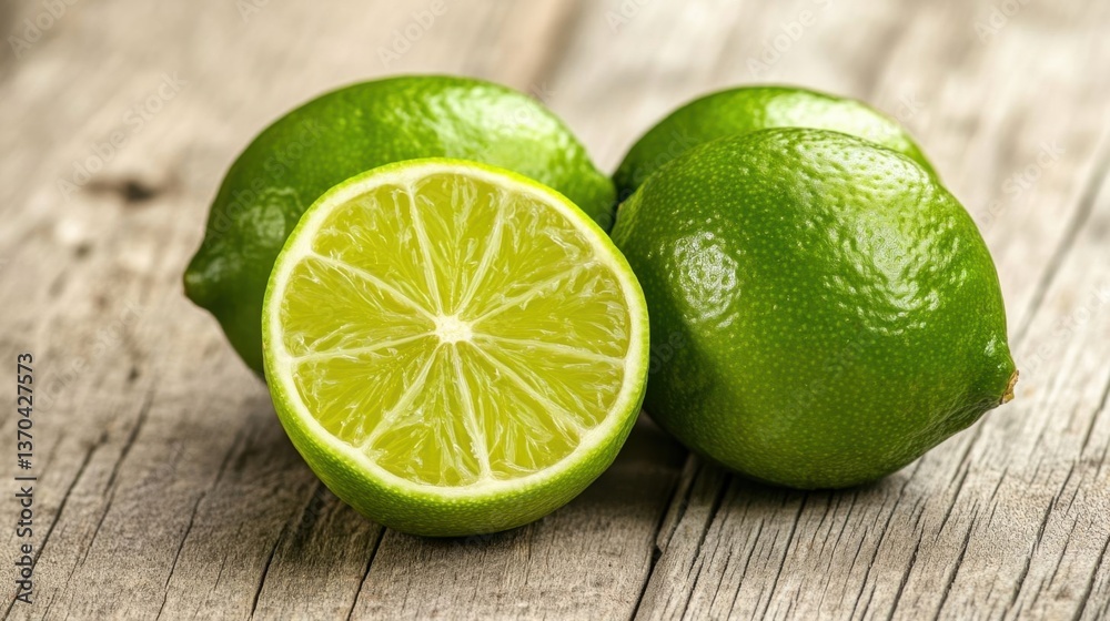 Fresh limes on wooden surface. Fresh limes on wooden surface.
