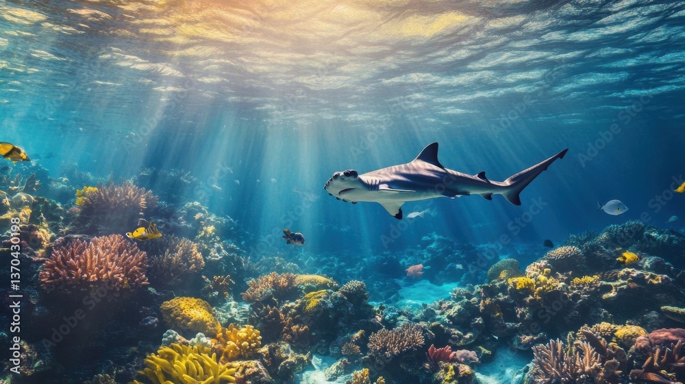 Fototapeta premium Hammerhead shark swimming gracefully.