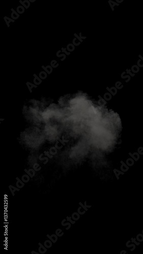 Realistic high resolution aerial explosion rendering with fire and smoke plume. Full frame 3D animation fireball detonation and combustion on black background with alpha channel. Cgi vfx plate shot.