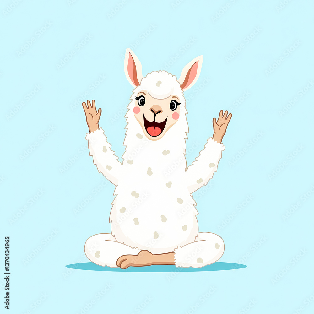 Fototapeta premium cheerful cartoon llama practicing yoga and meditation