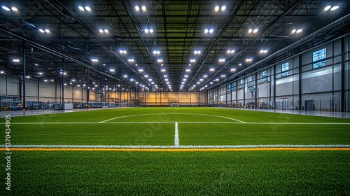 Indoor soccer field in large warehouse