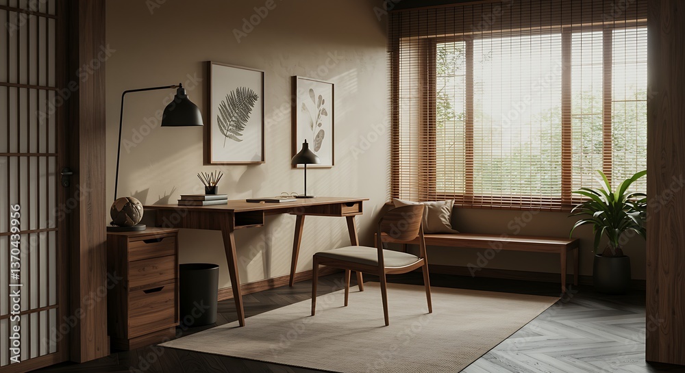 custom made wallpaper toronto digitalInviting Home Office Setup with Wooden Desk, Chair, and Natural Light