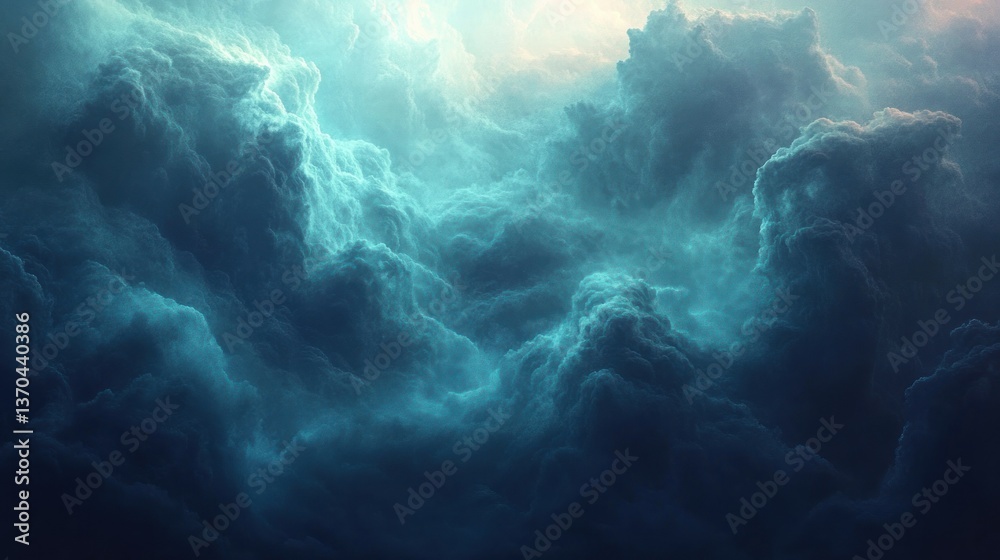 Deep blue clouds filling the sky with diffused heavenly light Deep blue clouds filling the sky with diffused heavenly light