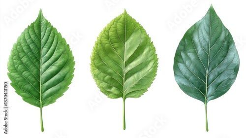 Three vibrant green leaves, various shades