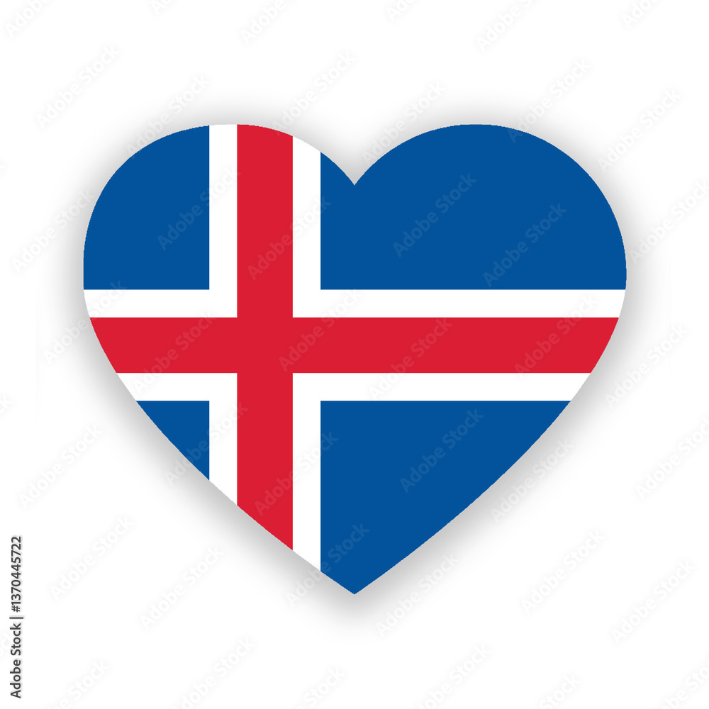 Fototapeta premium Iceland national flag in heart shape isolated on white. Illustration